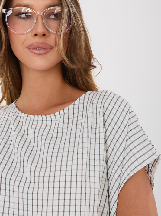 Ecru bluzka oversize z krótkim rękawem