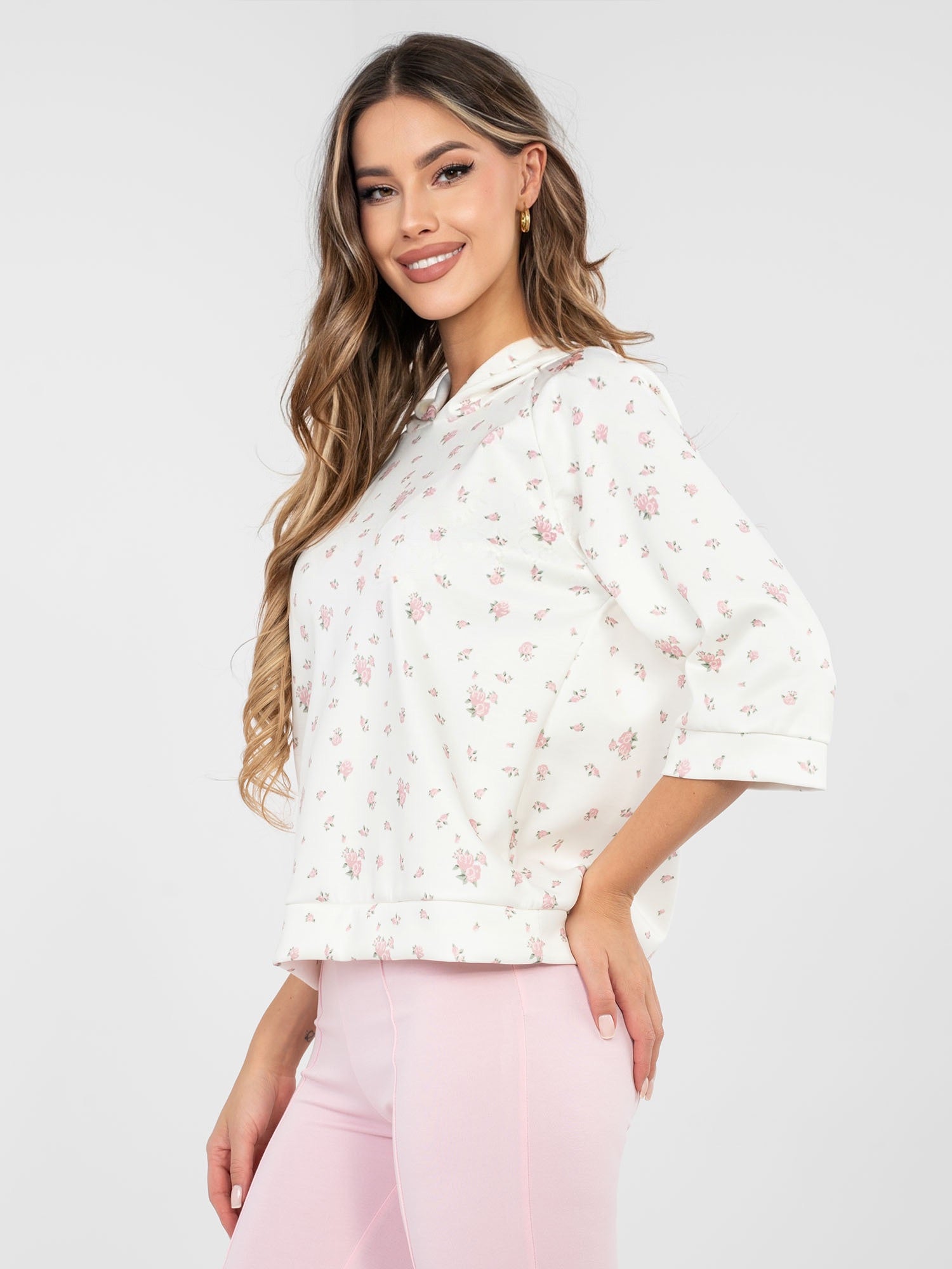 Ecru damska bluza z rękawem 3/4