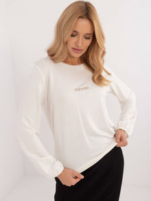 Ecru luźna bluzka longsleeve z naszywką