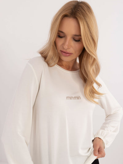 Ecru luźna bluzka longsleeve z naszywką