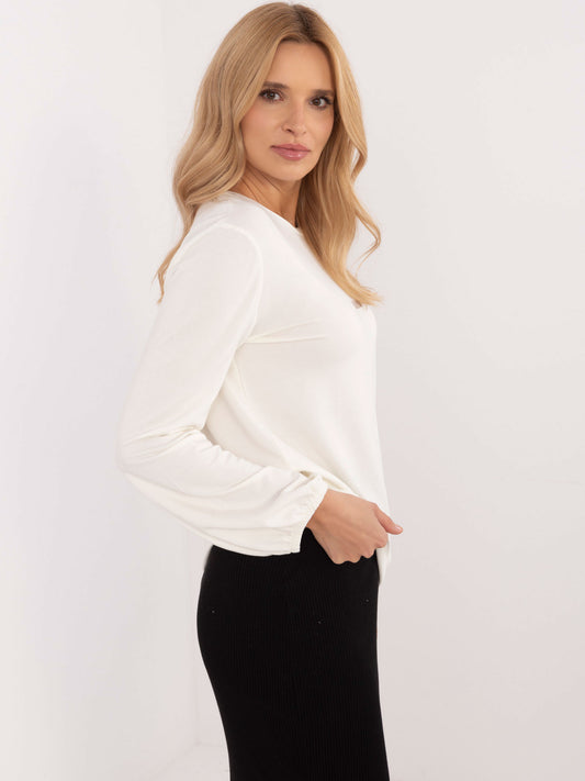 Ecru luźna bluzka longsleeve z naszywką