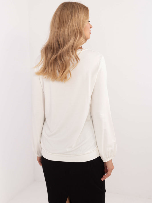 Ecru luźna bluzka longsleeve z naszywką