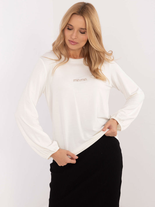 Ecru luźna bluzka longsleeve z naszywką