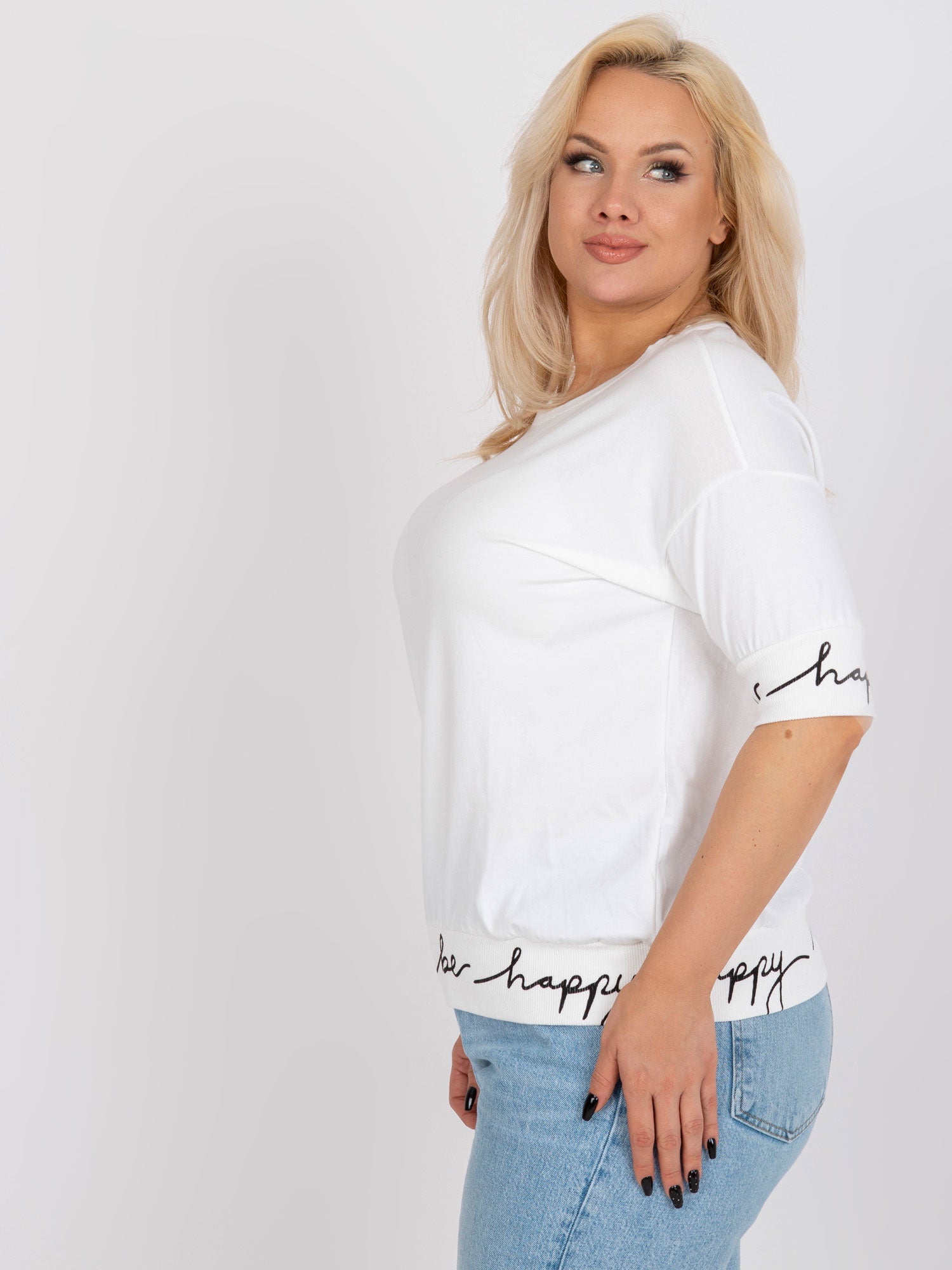 Ecru luźna bluzka plus size bawełniana