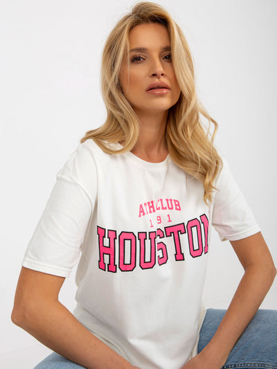 Ecru luźny damski t-shirt z nadrukiem