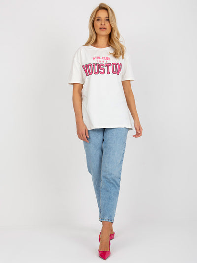 Ecru luźny damski t-shirt z nadrukiem