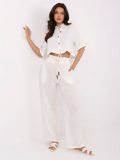 Ecru muślinowy komplet z krótką koszulą