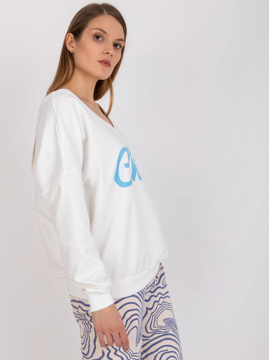 Ecru-niebieska bawełniana bluza oversize