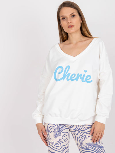 Ecru-niebieska bawełniana bluza oversize