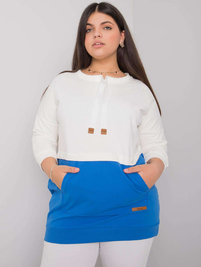 Ecru-niebieska bawełniana bluza plus size