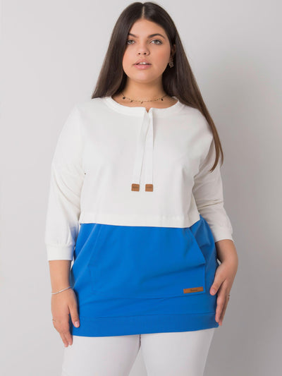 Ecru-niebieska bawełniana bluza plus size