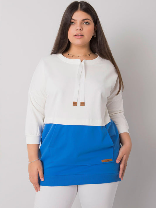 Ecru-niebieska bawełniana bluza plus size