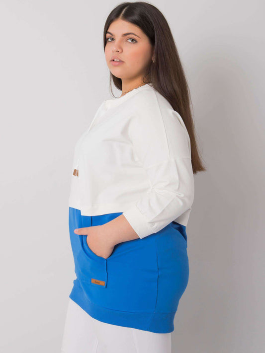 Ecru-niebieska bawełniana bluza plus size
