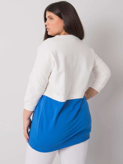 Ecru-niebieska bawełniana bluza plus size