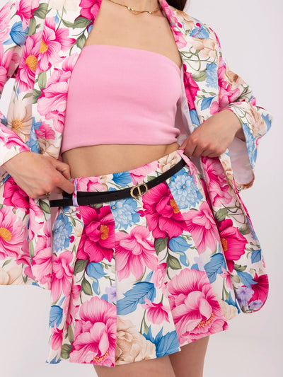 Ecru-niebieski komplet z marynarką o kroju kimono