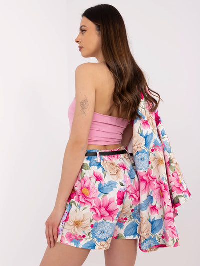 Ecru-niebieski komplet z marynarką o kroju kimono