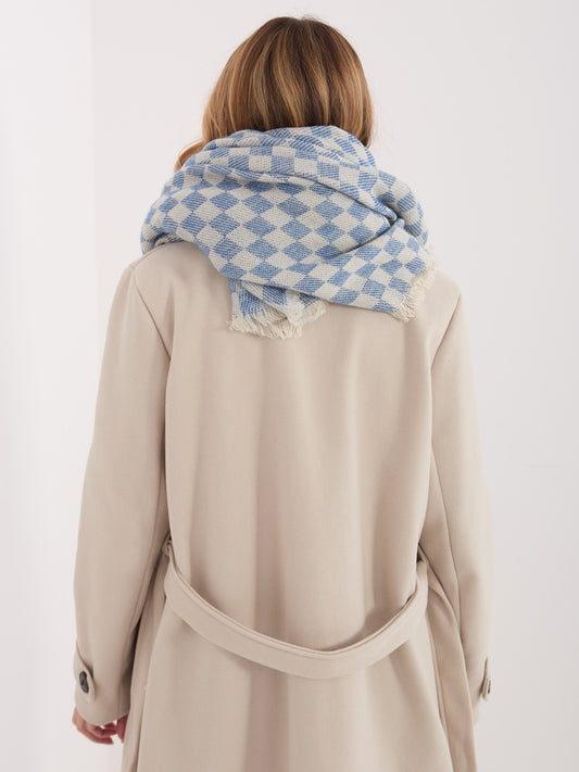 Ecru-niebieski damski szal z wełną
