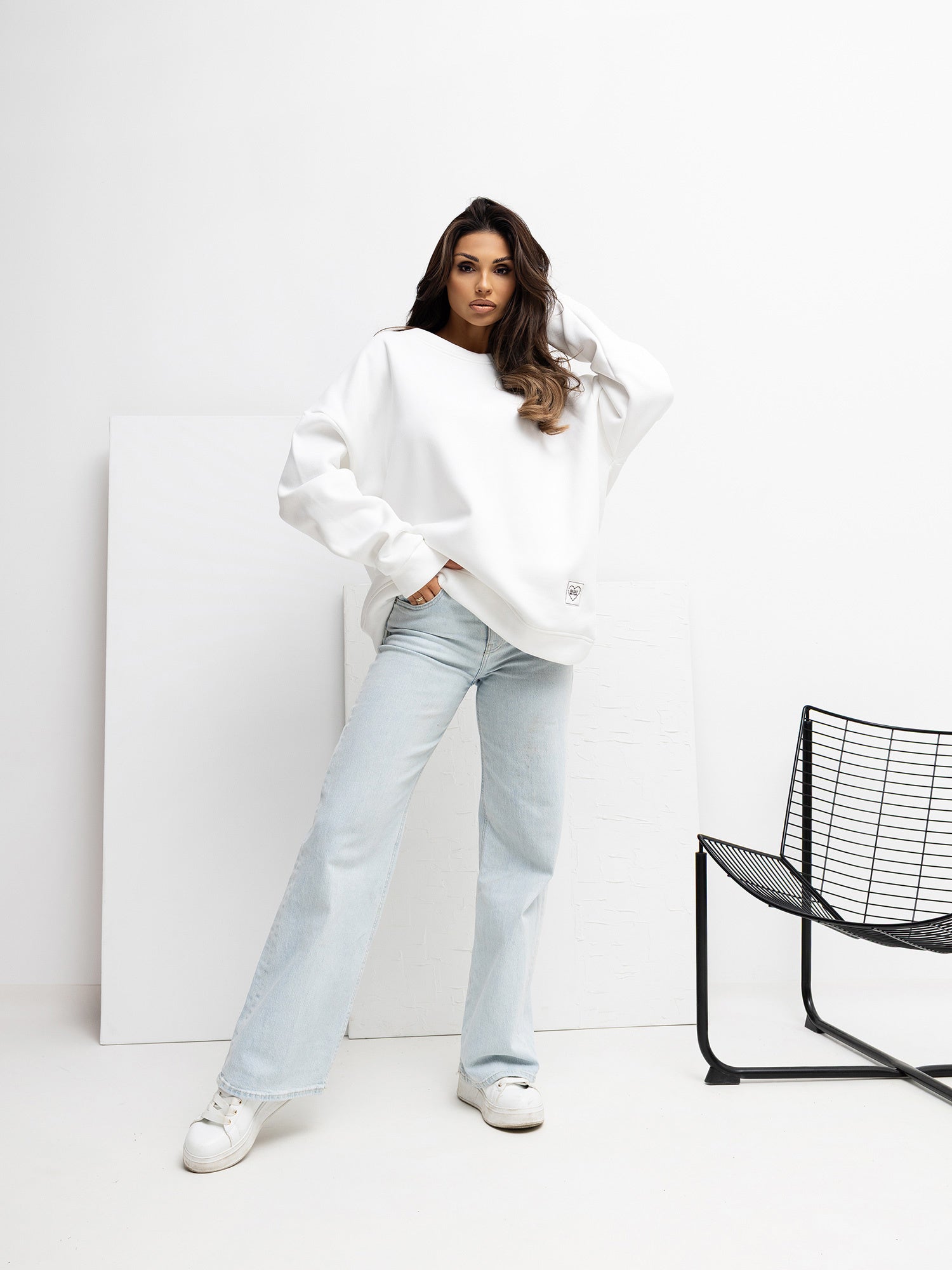 RUE PARIS Ecru bluza basic o kroju oversize