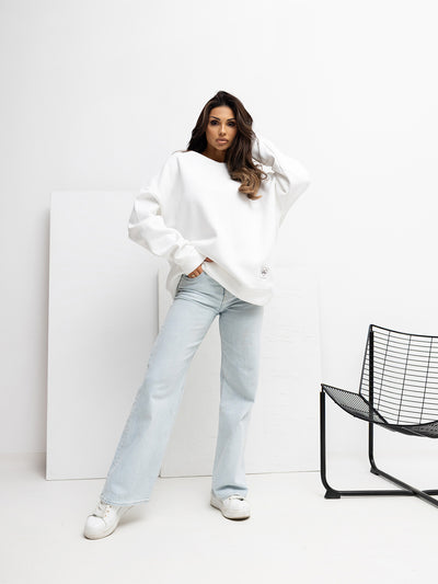 RUE PARIS Ecru bluza basic o kroju oversize