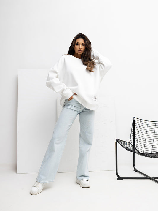 RUE PARIS Ecru bluza basic o kroju oversize