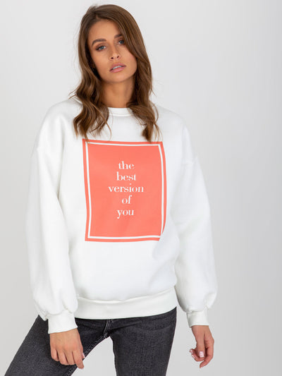 Ecru ocieplana bluza oversize z nadrukiem