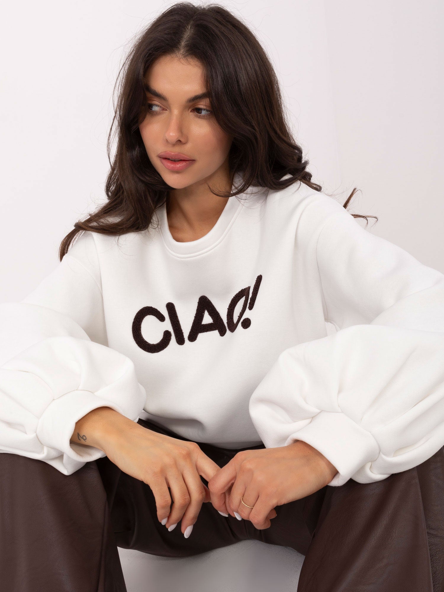 RUE PARIS Ecru bluza oversize bez kaptura