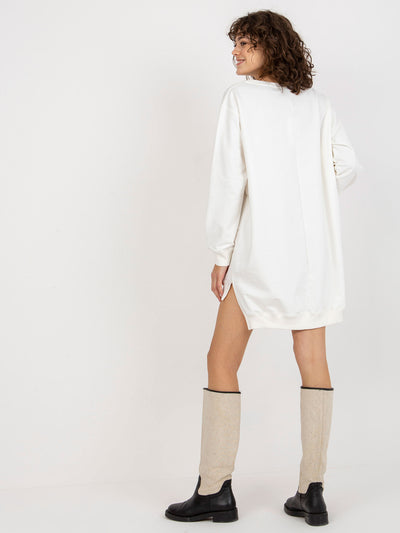 Ecru-pomarańczowa długa bluza oversize z napisem