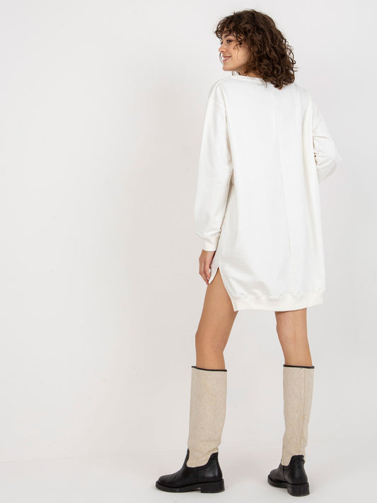 Ecru-pomarańczowa długa bluza oversize z napisem