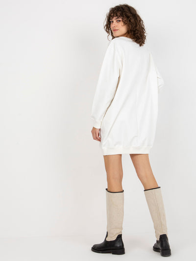 Ecru-różowa długa bluza oversize z napisem