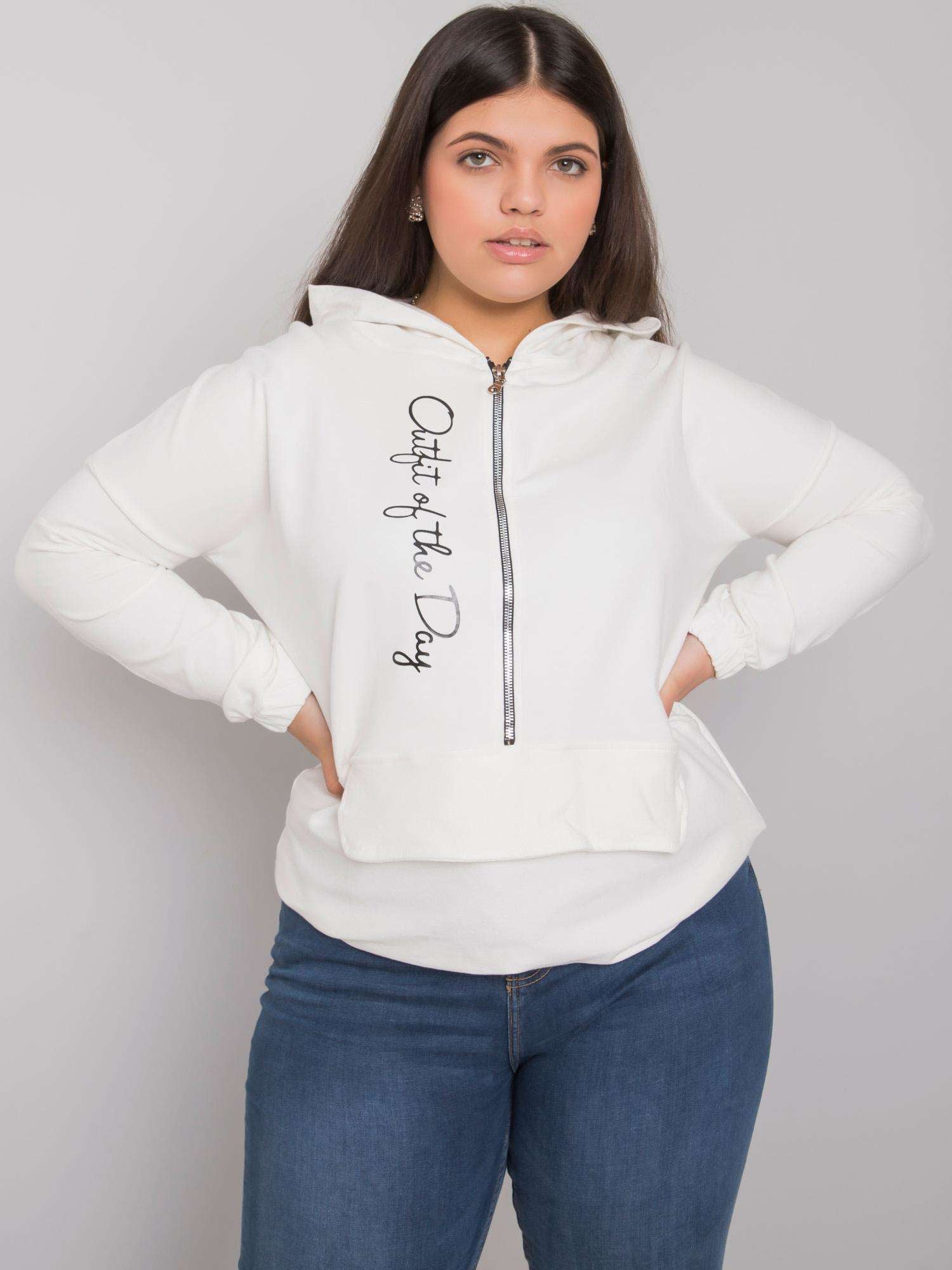 Ecru bluza plus size z kapturem
