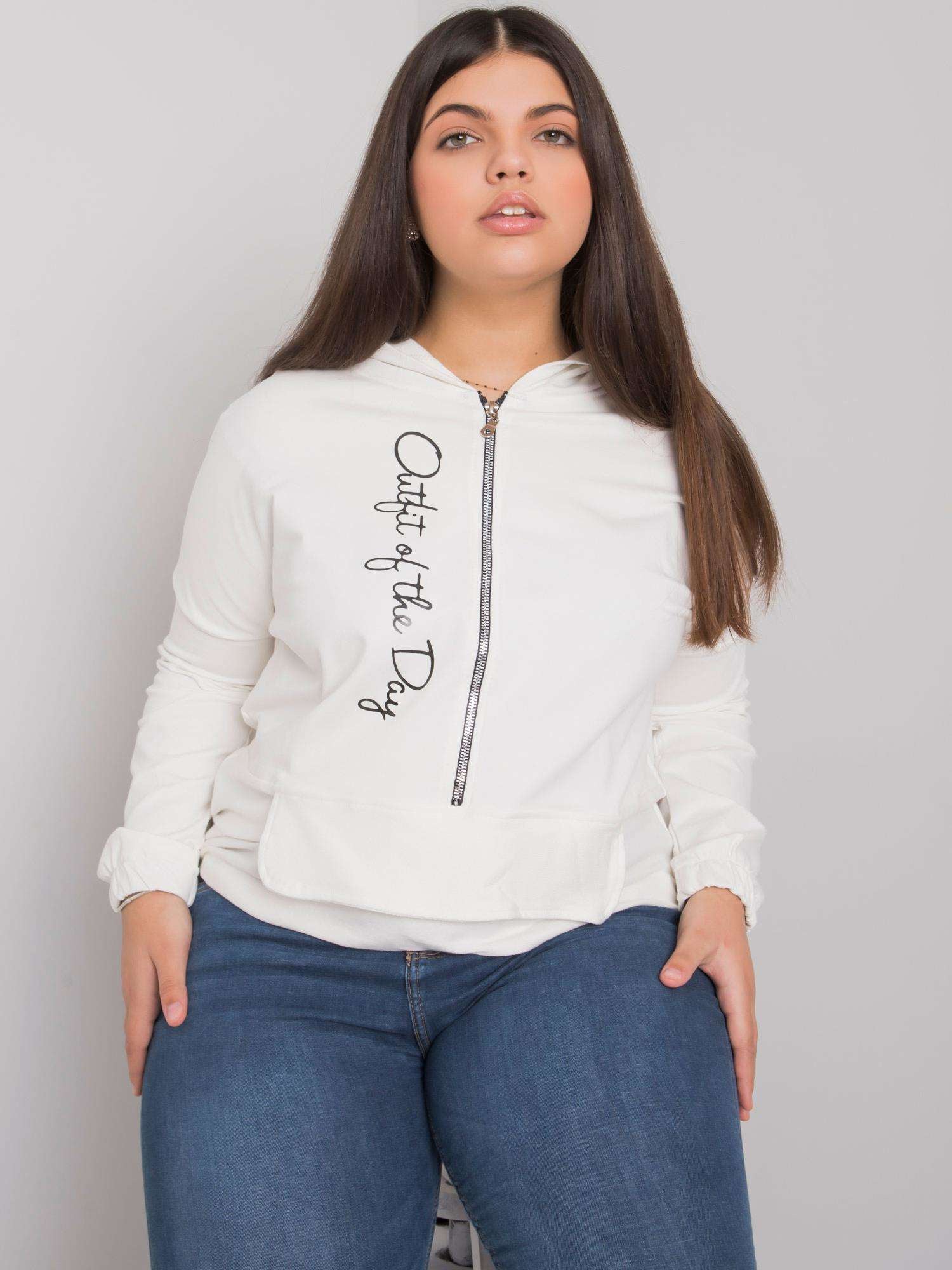 Ecru bluza plus size z kapturem