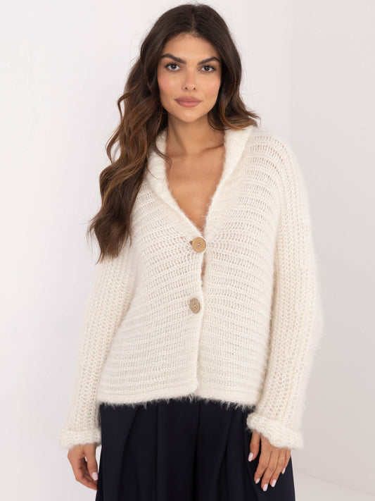 OCH BELLA Ecru rozpinany sweter o luźnym kroju