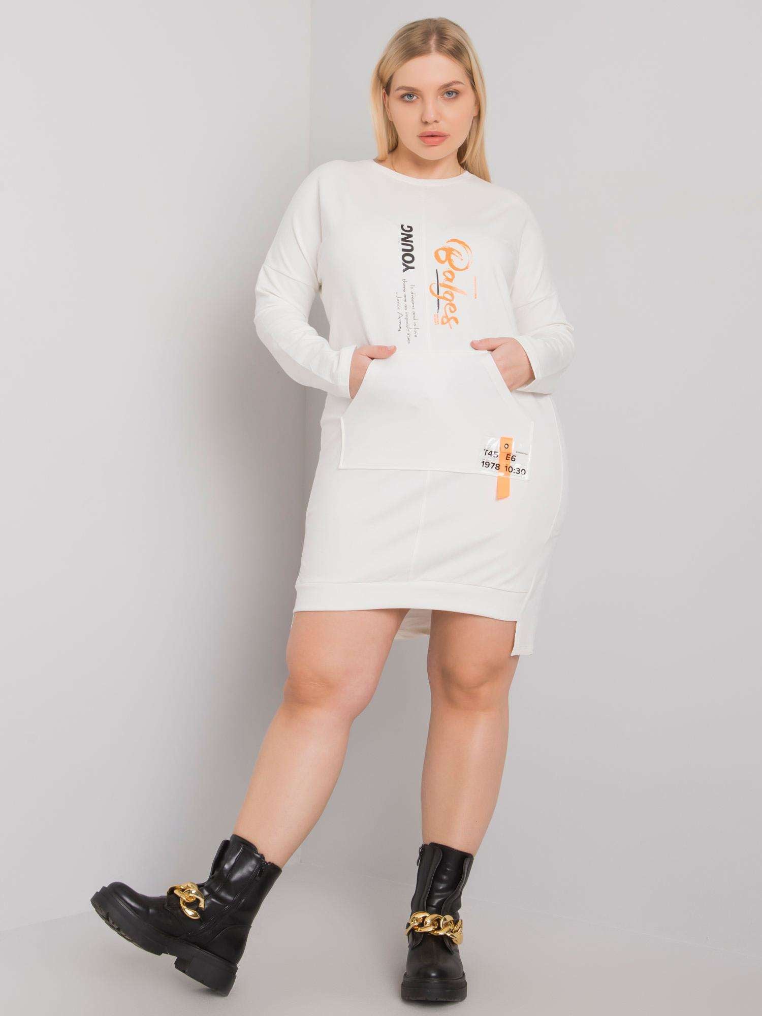 Ecru sukienka damska plus size z kieszenią