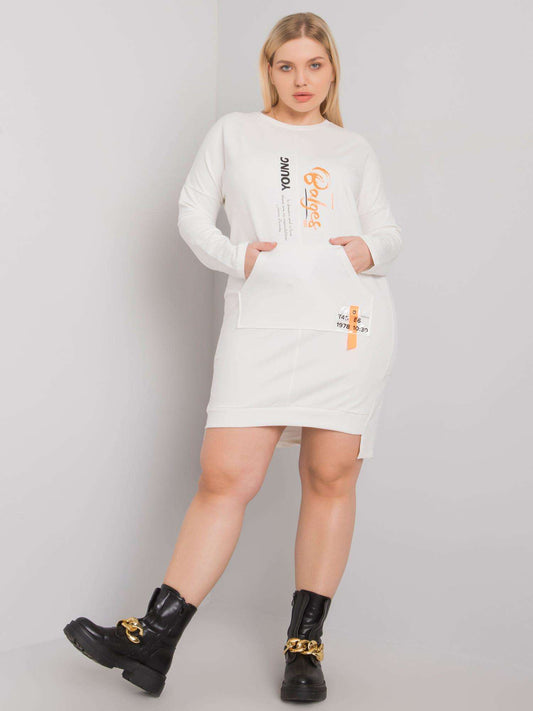 Ecru sukienka damska plus size z kieszenią