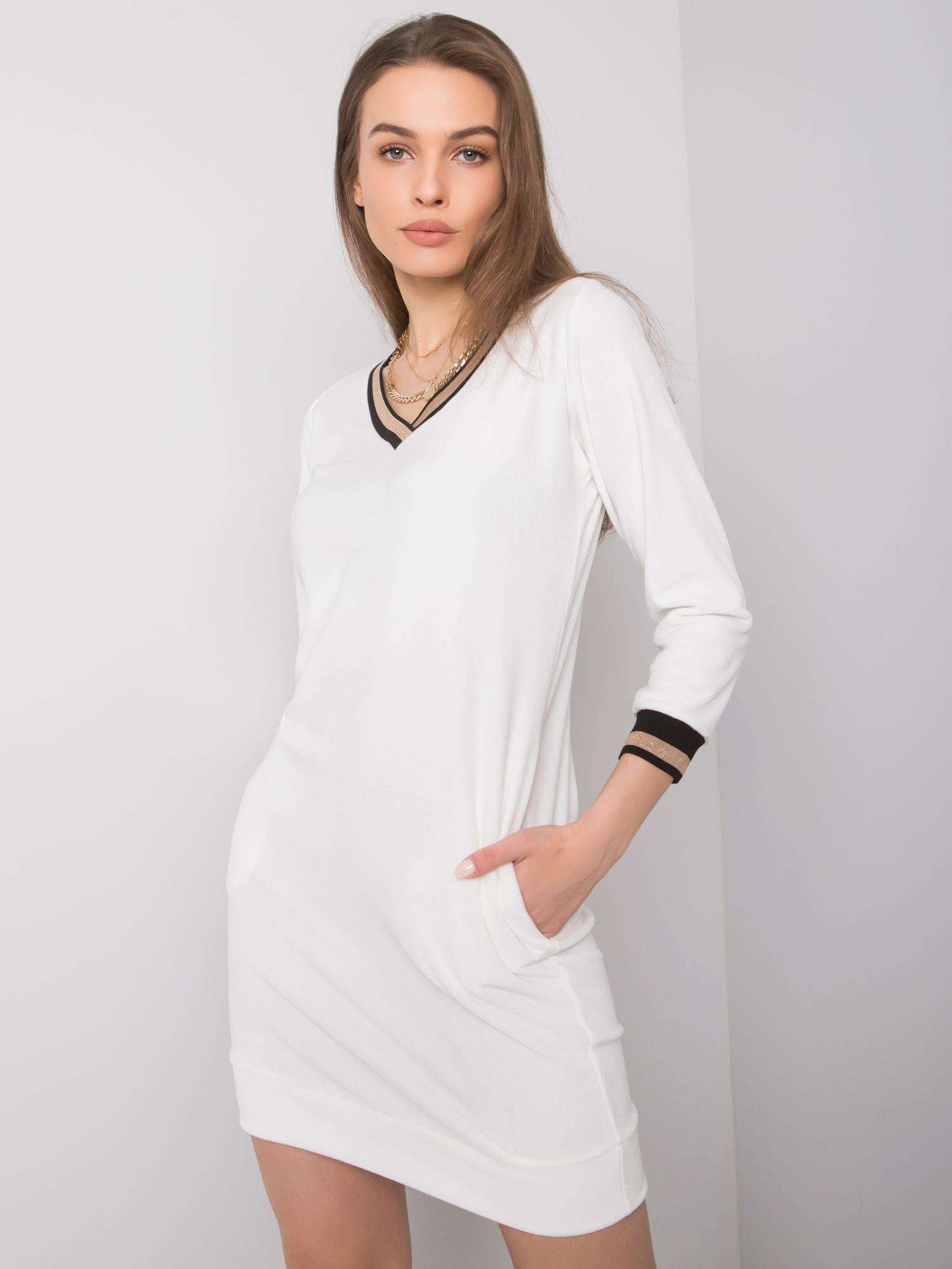 RUE PARIS Ecru sukienka z weluru
