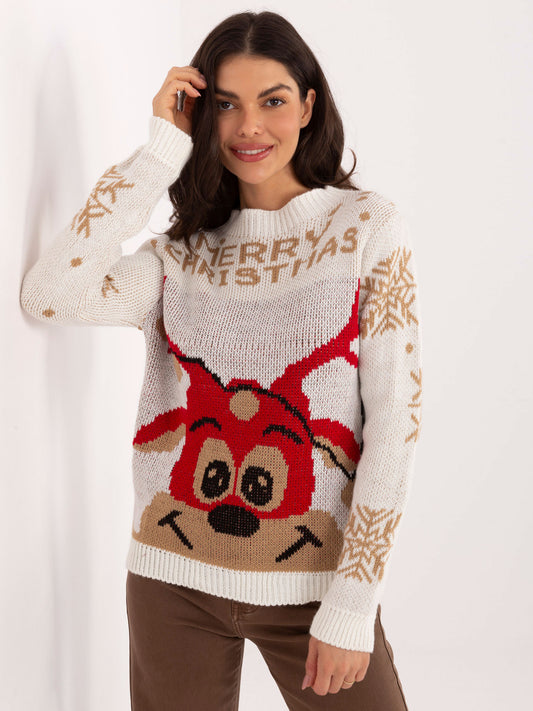 Ecru świąteczny sweter w śnieżynki