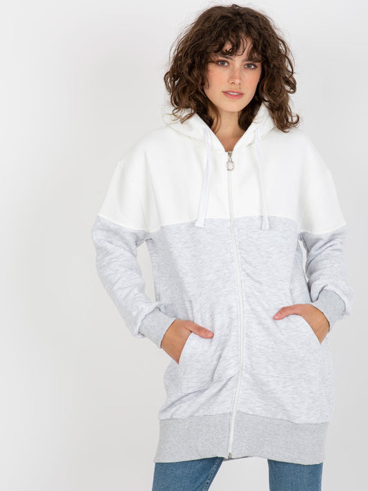 Ecru-szara dresowa długa bluza basic z suwakiem