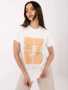 Ecru t-shirt z nadrukiem motyla