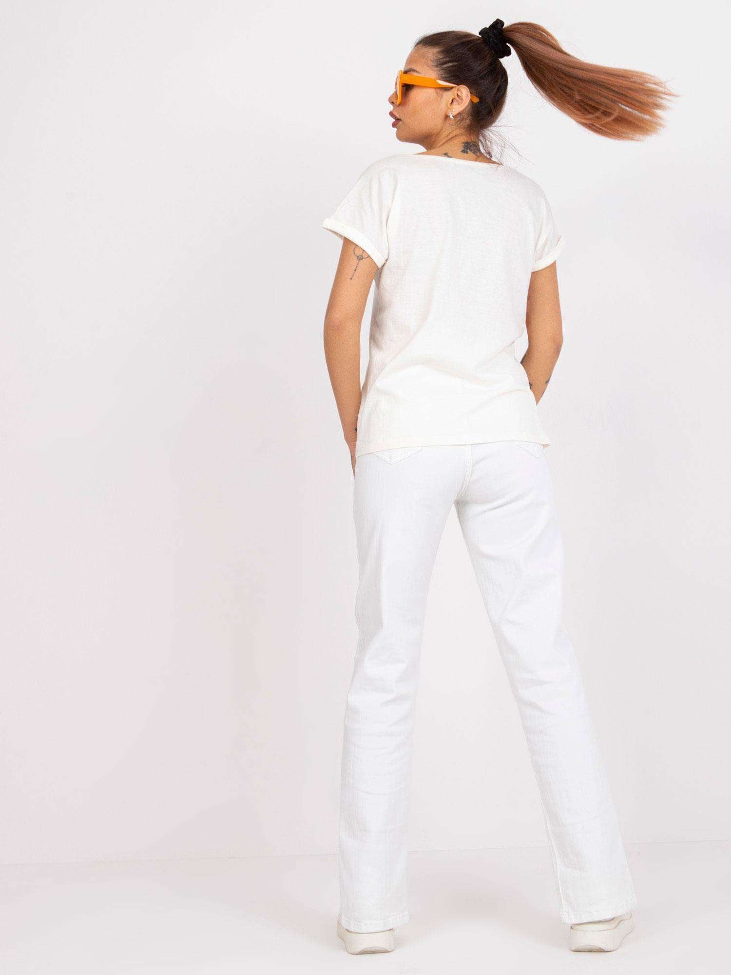 MAYFLIES Ecru t-shirt damski z nadrukiem