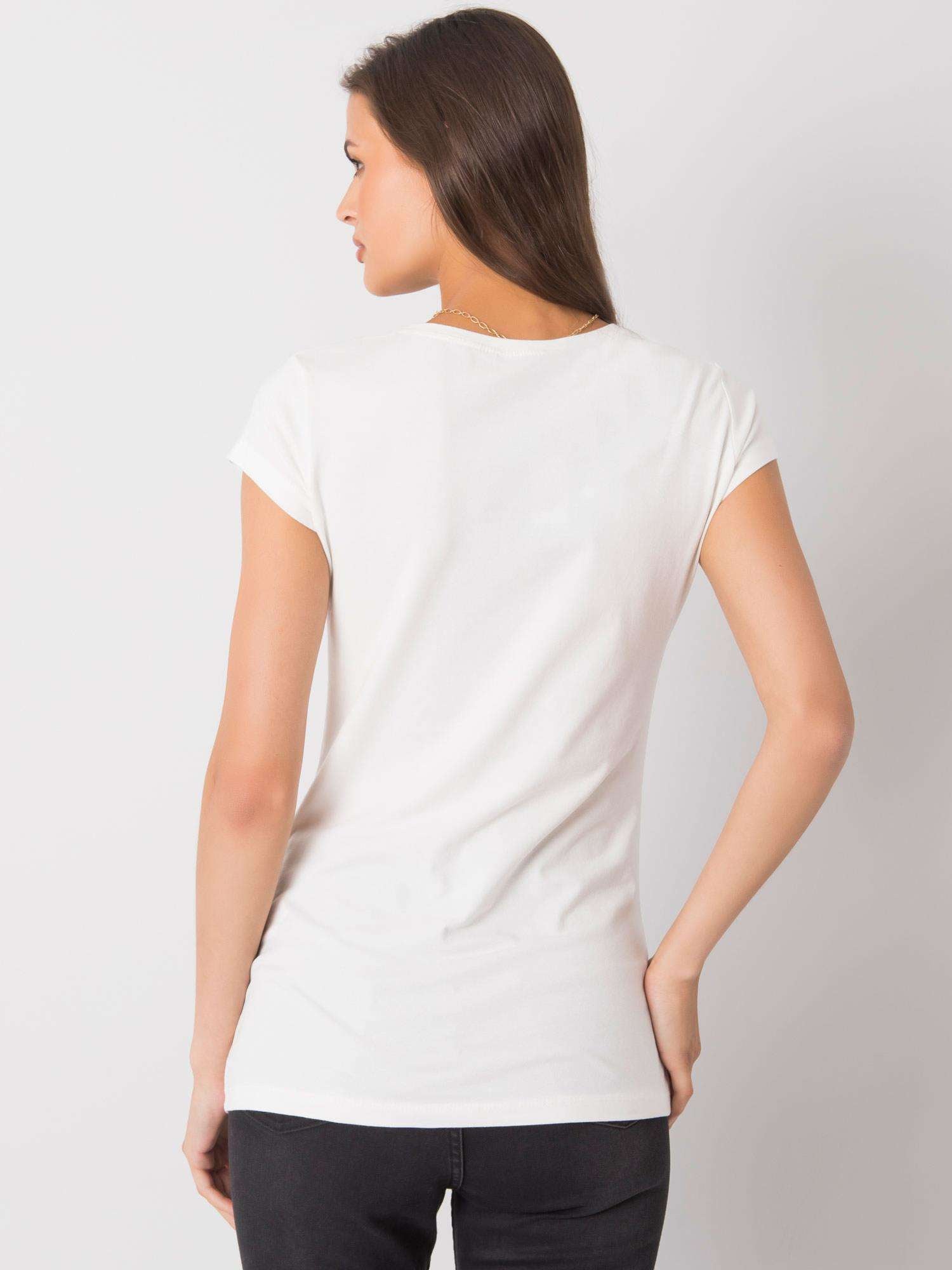 Ecru t-shirt damski z aplikacją
