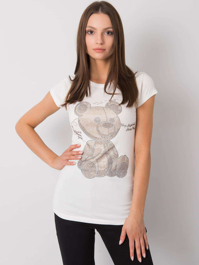 Ecru t-shirt damski z dżetami