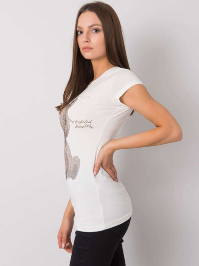 Ecru t-shirt damski z dżetami