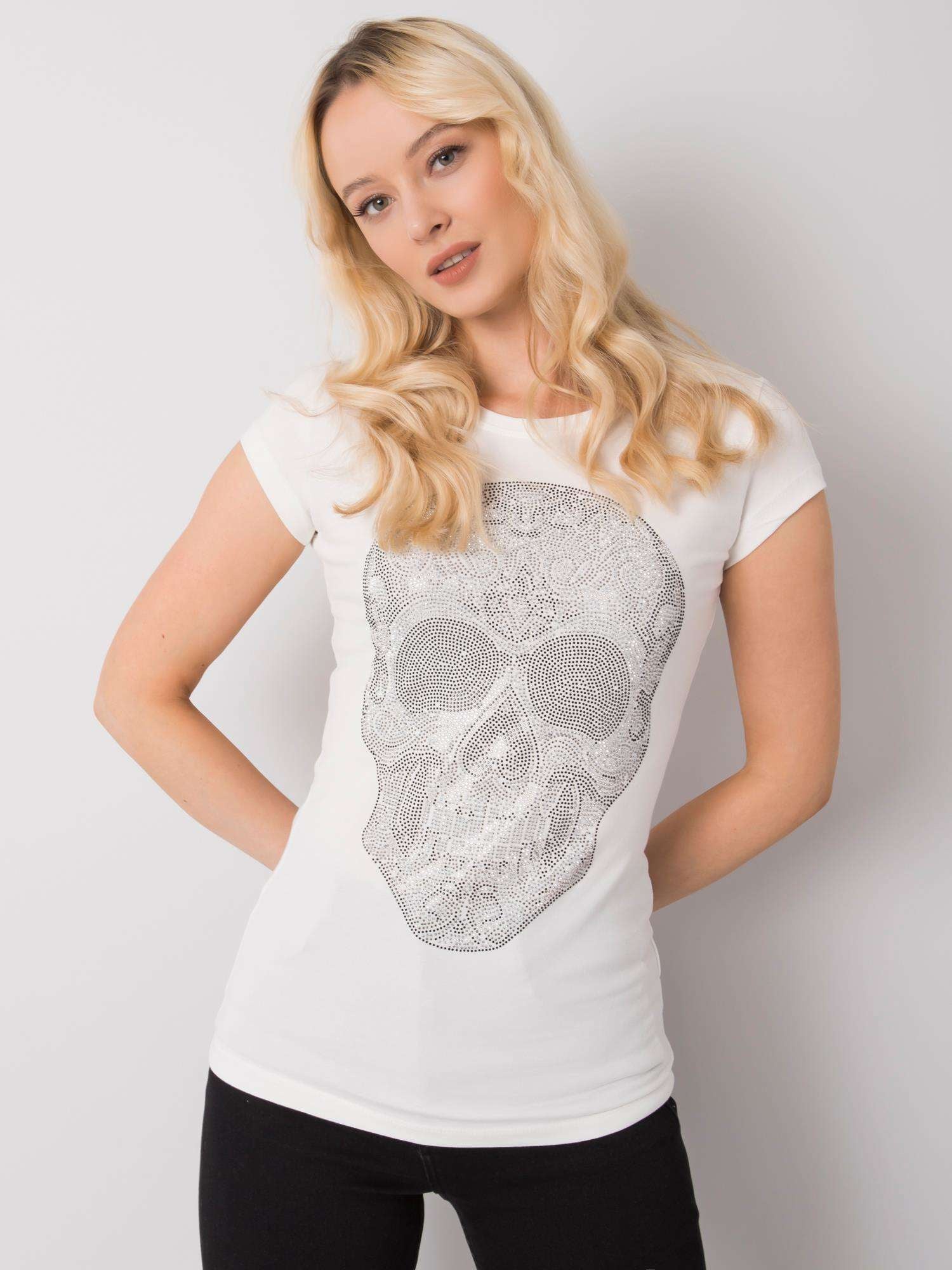 Ecru t-shirt damski z czaszką