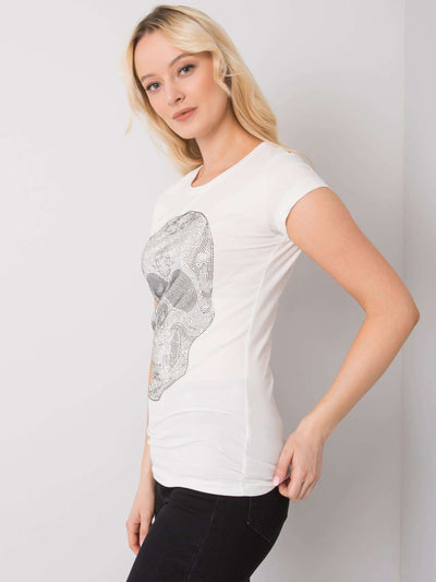 Ecru t-shirt damski z czaszką