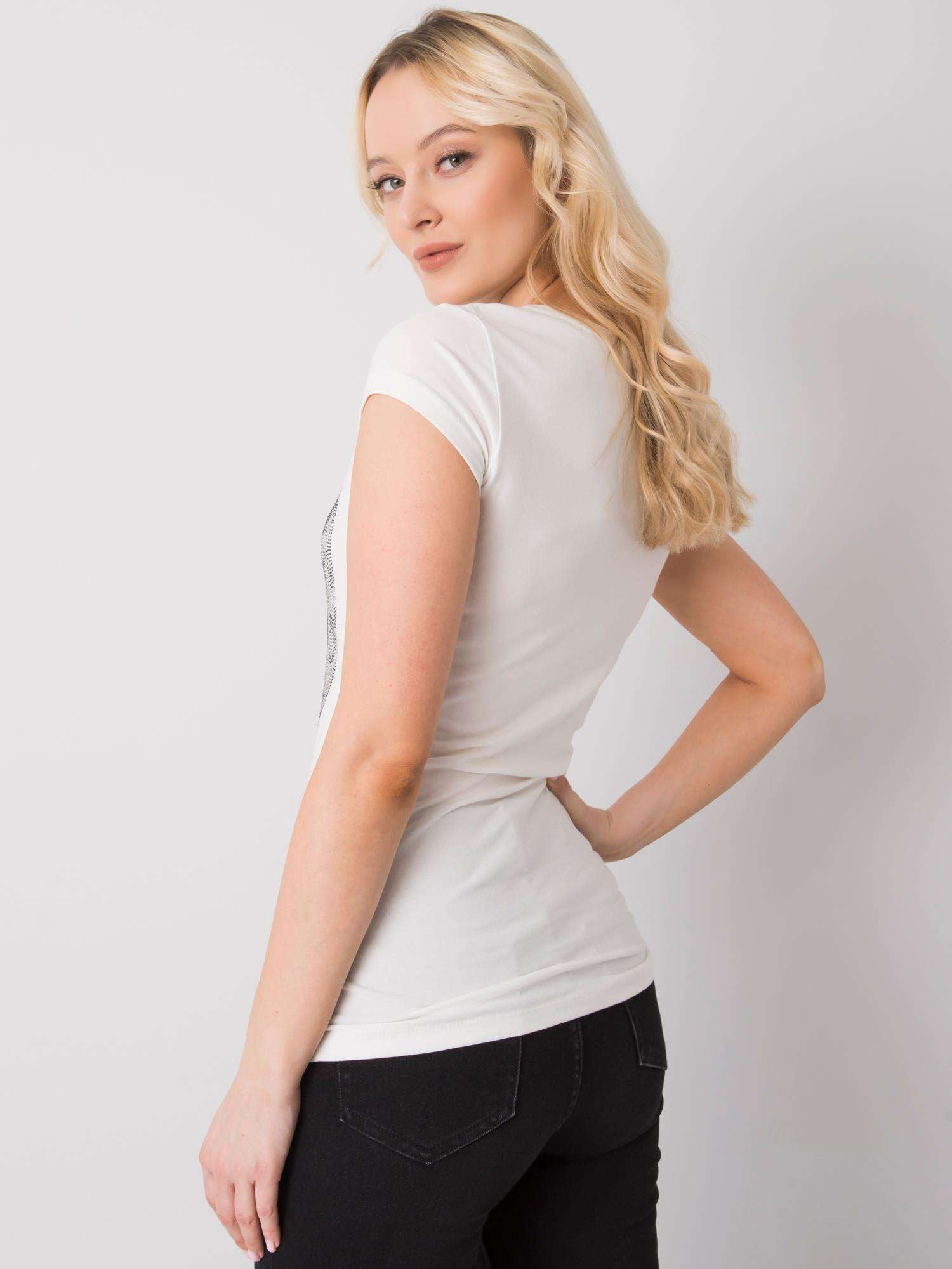 Ecru t-shirt damski z czaszką