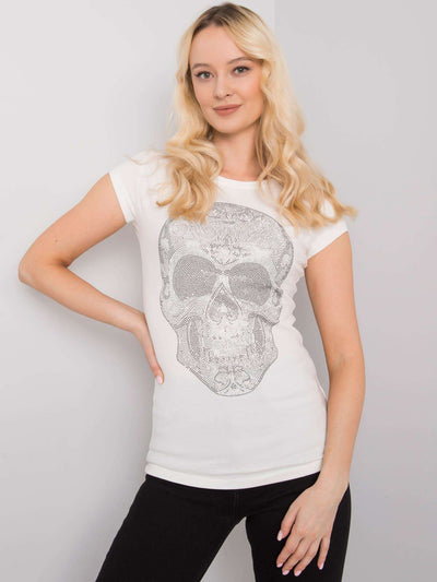Ecru t-shirt damski z czaszką