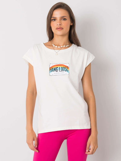 Ecru bawełniany t-shirt damski