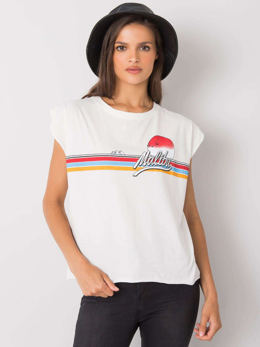 Ecru bawełniany t-shirt damski z nadrukiem