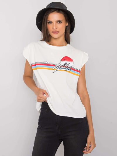 Ecru bawełniany t-shirt damski z nadrukiem