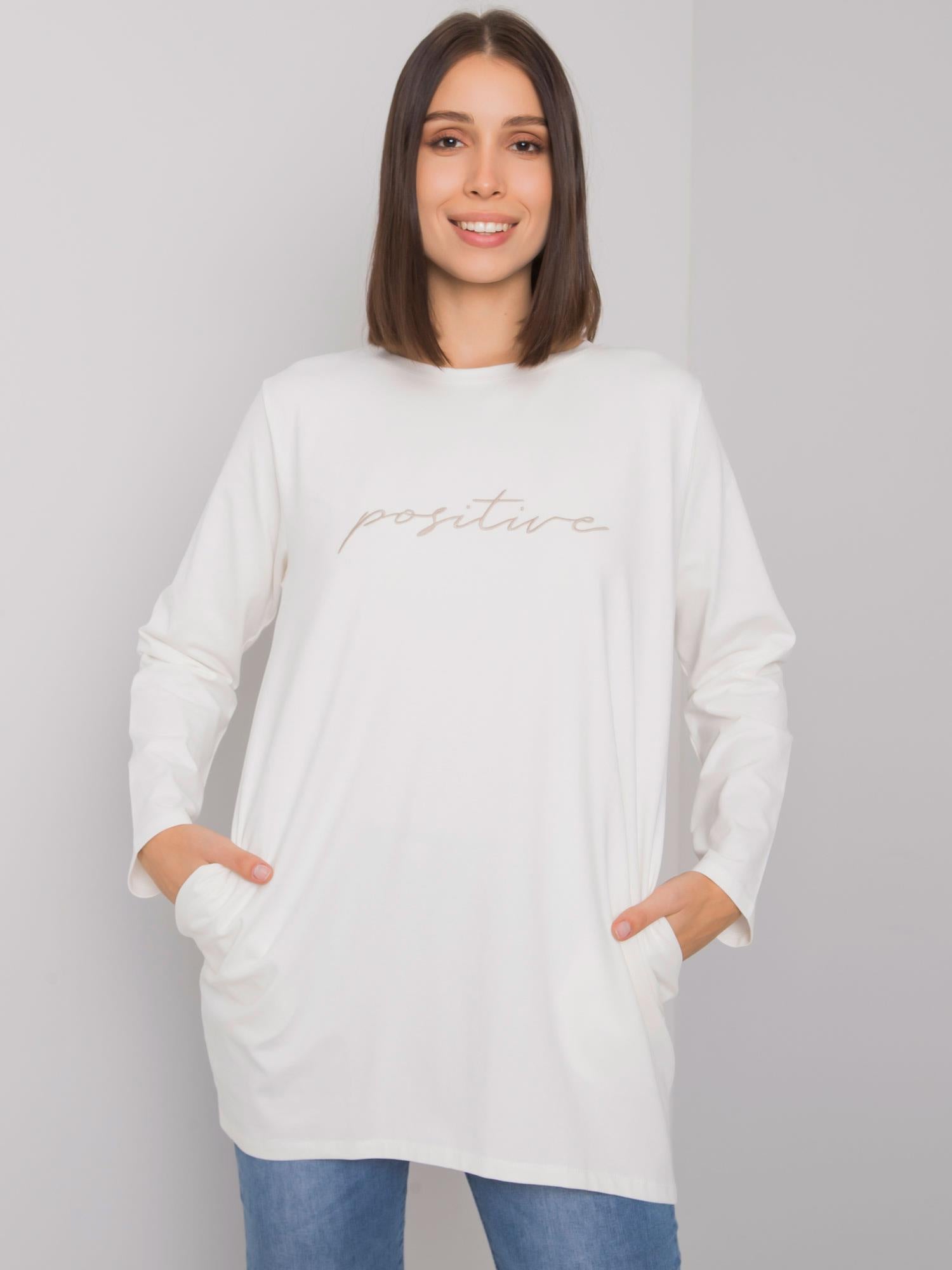 Ecru tunika bawełniana plus size z kieszeniami